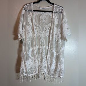 Maurices white sheer lace kimono cardigan short sleeve Size 3 3X